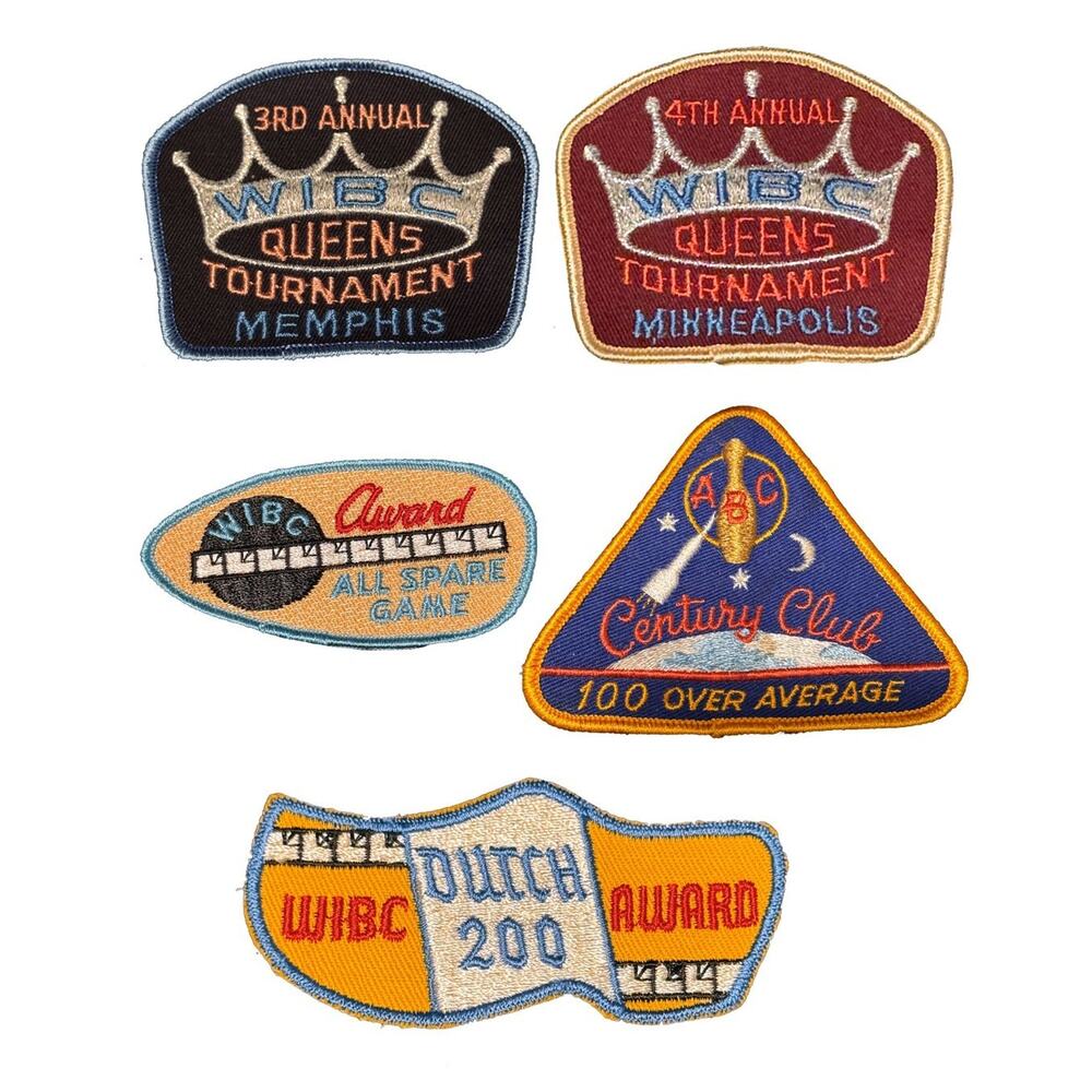 Lot of 5 Vintage Bowling Patches – WIBC & ABC Awards, Queens Tournament, Century